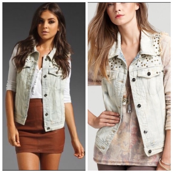 Free People Jackets & Blazers - FREE PEOPLE XS  Acid Wash Distressed Studded Denim Vest